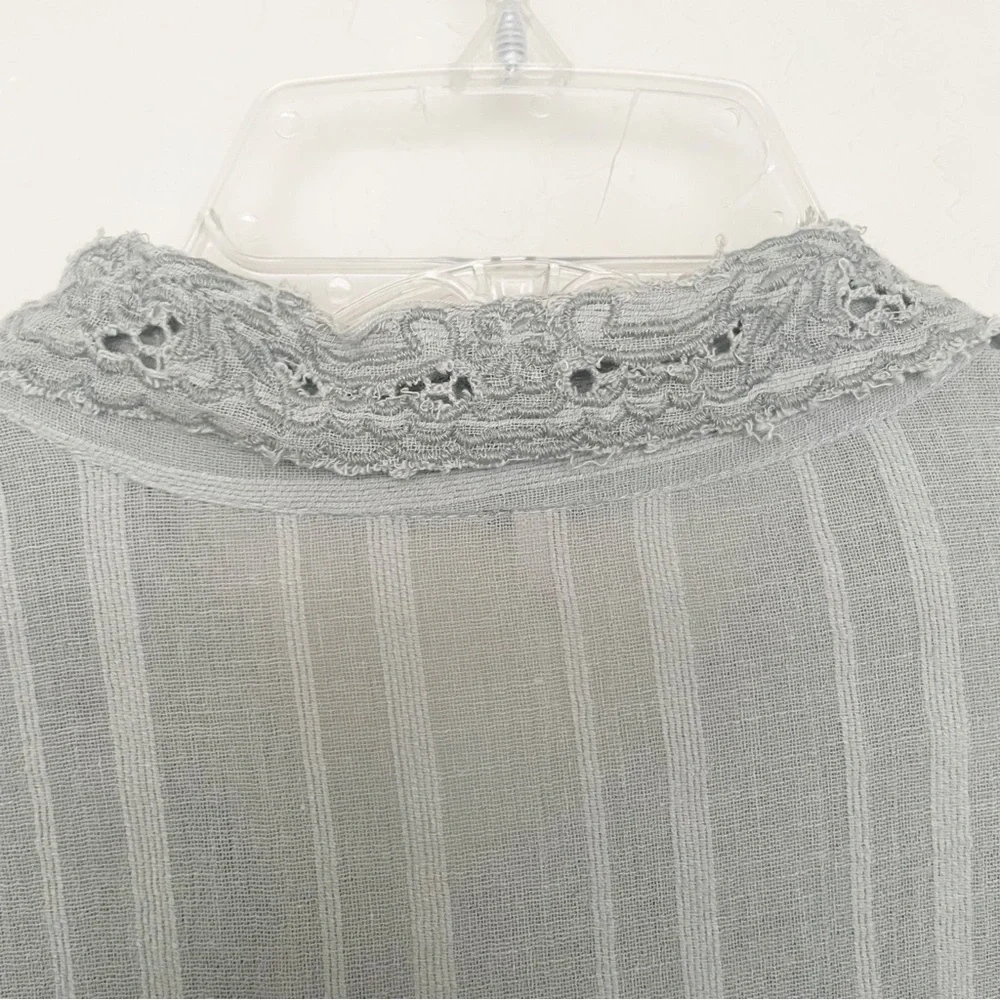 Free People Light Gray Lace-Trim Button-Down Shirt